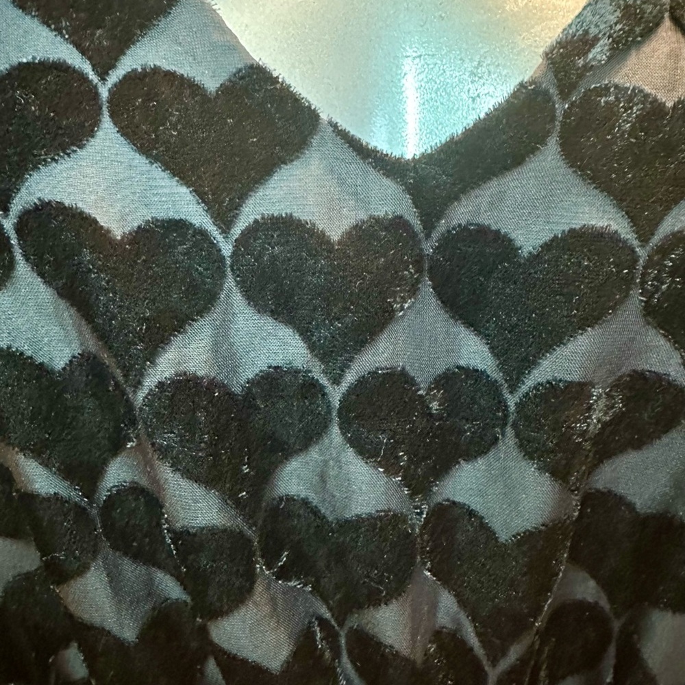 Betsey Johnson Black Velvet Heart Pattern Mini Dress Medium - Picture 6 of 7